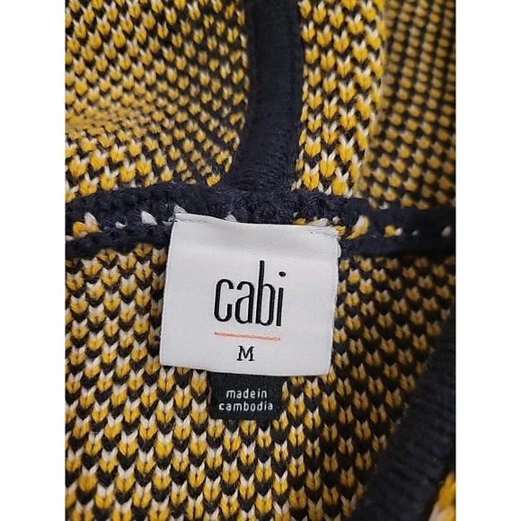 Cabi Sweater Coat Toggle Jacket Yellow Blue Ivory Plaid Check Hooded Size Medium - Picture 5 of 10